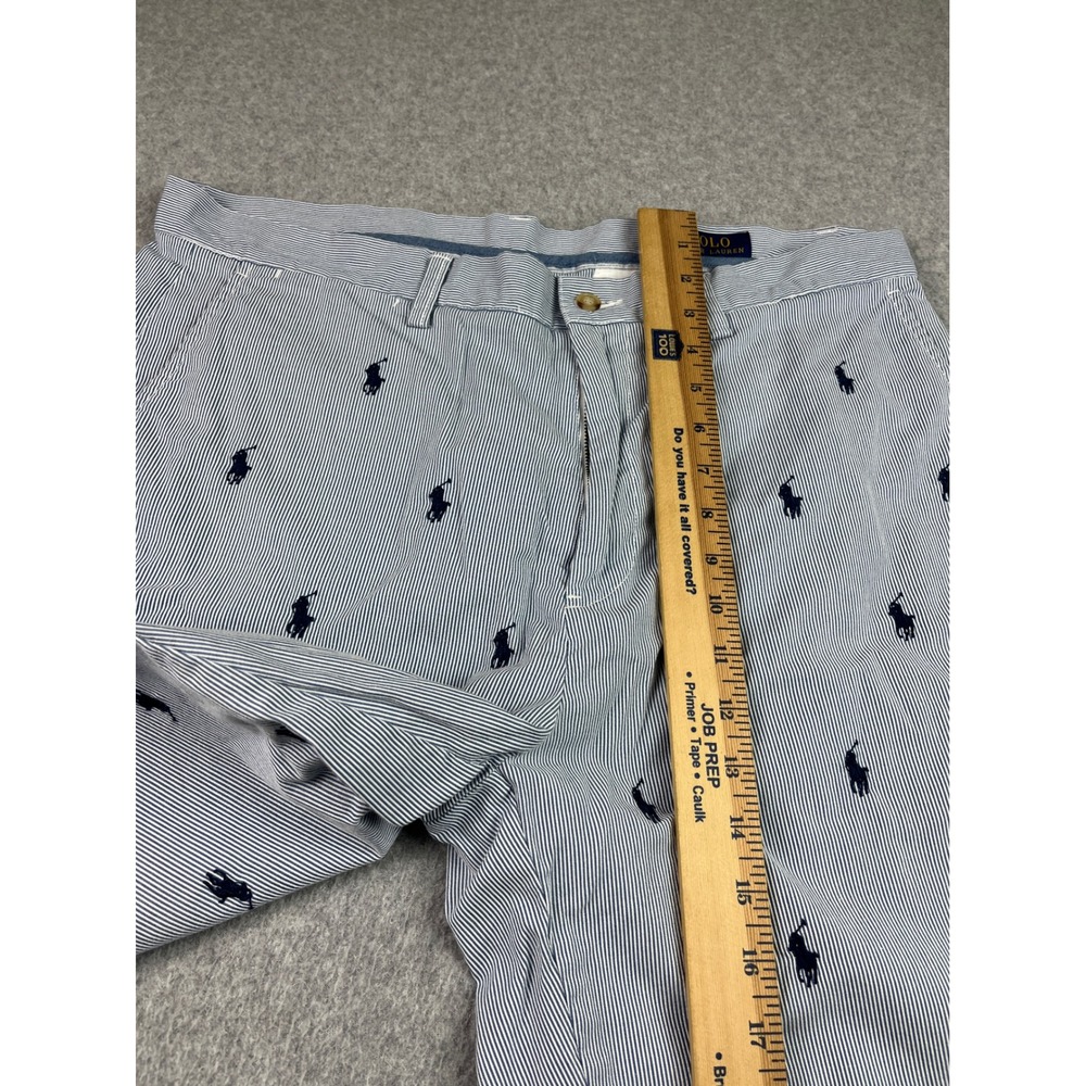 Polo Ralph Lauren Shorts Mens 35 Blue White Seersucker Striped Pony All Over - Picture 6 of 8
